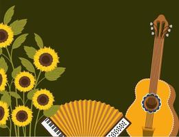 zonnebloemen met scène van muziekinstrumenten vector