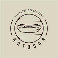 hotdog of hotdogs logo vector lijn kunst eenvoudige minimalistische illustratie sjabloon pictogram grafisch ontwerp. fast food teken of symbool voor menu of restaurant concept met badge embleem en typografie