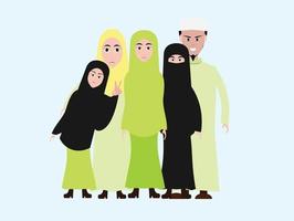 moslim familie cartoon afbeelding islamitische kleding vector