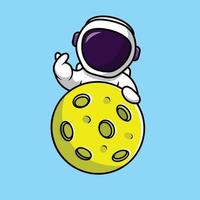 schattige astronaut met maan cartoon vector pictogram illustratie. wetenschap technologie pictogram concept geïsoleerde premium vector. platte cartoonstijl