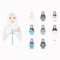 gelukkige eid al fitr adha ramadan vrouwen vrouwelijke pose geven wensen vector