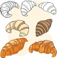 overzicht bakkerij croissant, cartoon croissant tekening set, 2d illustratie. vector