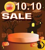 halloween verkoop, winkel dag verkoop van poster of banner, verkoop 10.10, sjabloon achtergrond voor promotie, 2d illustratie vector