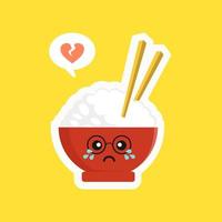 schattig en kawaii rijstkom karakter geïsoleerd op een achtergrond in kleur. rijstkom met emoji en expressie. kan gebruiken voor restaurant, resto, mascotte, Aziatisch cultuurelement, Chinees eten, Japans eten, menu. vector
