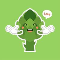 schattig en kawaii artisjok cartoon plantaardig voedsel karakter emoji vectorillustratie. gezonde voeding, voedingsstoffen, dieet. vitamines en mineralen. gezondheidsvoordelen van groente. grappig karakter. vector
