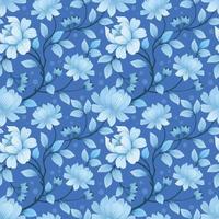 naadloos patroon met zwart-wit blauwe bloemen. vector