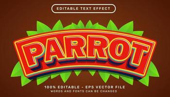 papegaai 3D-teksteffect en bewerkbaar teksteffect met bladillustratie vector