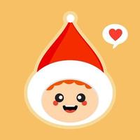 schattige cartoon kerst kinderen. jongen met kerstmuts vectorillustratie in vlakke stijl. kawaii-mascotte voor kerst-, winter-, nieuwjaars-, web- of wenskaarten, vector