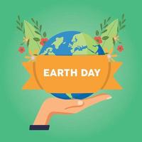 hand met globe bal. happy earth day banner voor de viering van de veiligheid van het milieu. vector