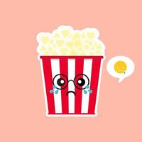 schattig en kawaii pop corn popcorn in rode emmer doos bioscoop snack vector illustratie cartoon karakter pictogram in platte ontwerp.