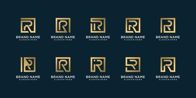 set van gouden letter logo-collectie met initiaal r, gouden, bedrijf, premium vector