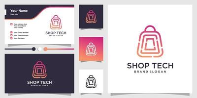 winkel logo met lijn kunst technologie concept en visitekaartje ontwerp premium vector
