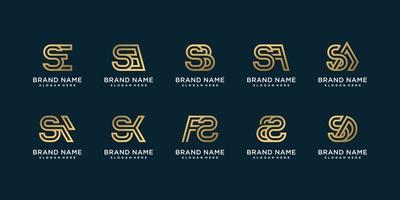 set van gouden letter logo-collectie met eerste s, gouden, bedrijf, premium vector