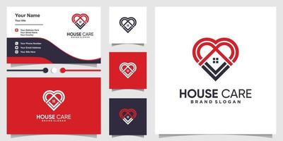 huis logo met liefde zorg concept en visitekaartje ontwerpsjabloon premium vector