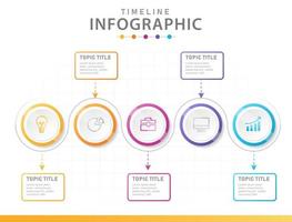 infographic sjabloon voor bedrijven. 5 stappen modern tijdlijndiagram met cirkels. vector