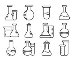 laboratoriumglaswerk en kolfpictogrammen vector