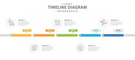 infographic sjabloon voor bedrijven. 5 stappen modern tijdlijndiagram met jaarkalender, presentatie vector infographic.