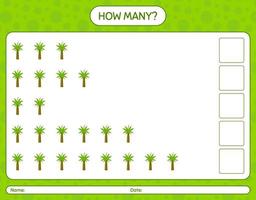 hoeveel tellen spel met palmboom. werkblad voor kleuters, activiteitenblad voor kinderen, afdrukbaar werkblad vector