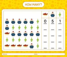 hoeveel telspel met ramadan-pictogram. werkblad voor kleuters, activiteitenblad voor kinderen, afdrukbaar werkblad vector