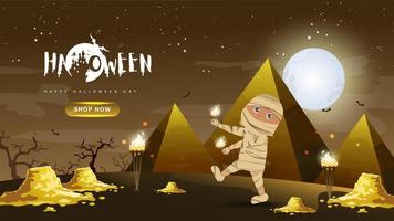 Mummie met goud en piramide op Halloween vector