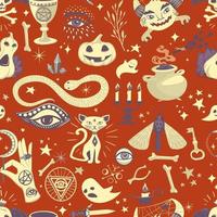 Vintage halloween patroon met magische elementen vector