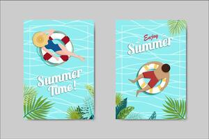 Mooie zomerkaart belettering kaartenset vector