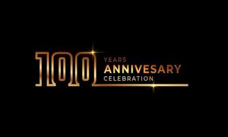 100-jarig jubileumviering logo met gouden gekleurde lettertypenummers gemaakt van één verbonden lijn voor feestgebeurtenis, bruiloft, wenskaart en uitnodiging geïsoleerd op donkere achtergrond
