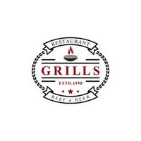 vintage retro badge grill restaurant ontwerp logo label brand vlam logo vector ontwerp inspiratie