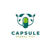 kruiden capsule pil blad geneeskunde drug logo vector ontwerp inspiratie