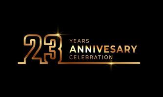 23-jarig jubileumviering logo met gouden gekleurde lettertypenummers gemaakt van één verbonden lijn voor feestgebeurtenis, bruiloft, wenskaart en uitnodiging geïsoleerd op donkere achtergrond vector