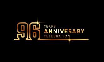 96-jarig jubileumviering logo met gouden gekleurde lettertypenummers gemaakt van één verbonden lijn voor feestgebeurtenis, bruiloft, wenskaart en uitnodiging geïsoleerd op donkere achtergrond vector