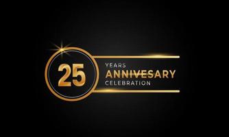 25-jarige jubileumviering gouden en zilveren kleur met cirkelring voor feestgebeurtenis, bruiloft, wenskaart en uitnodiging geïsoleerd op zwarte achtergrond vector
