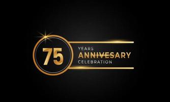 75-jarige jubileumviering gouden en zilveren kleur met cirkelring voor feestgebeurtenis, bruiloft, wenskaart en uitnodiging geïsoleerd op zwarte achtergrond vector