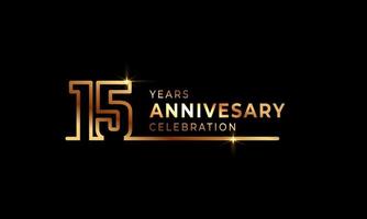 15-jarig jubileumviering logo met gouden gekleurde lettertypenummers gemaakt van één verbonden lijn voor feestgebeurtenis, bruiloft, wenskaart en uitnodiging geïsoleerd op donkere achtergrond vector