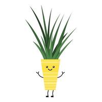 schattige cartoon kawaii plant in een pot. een plant met dunne lange bladeren. vector