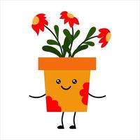 schattige cartoon kawaii plant in een pot. een plant met bloemen. vector