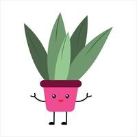 schattige cartoon kawaii plant in een pot. een plant met lange dikke bladeren. vector