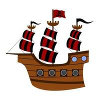 piratenschip met zeilen en piratenvlag, vector