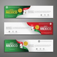 happy mexico onafhankelijkheidsdag banner en achtergrond set vector
