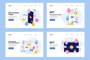 nft niet vervangbare token infographic met lijnen en punten netwerk. betaal voor unieke verzamelbare video, game, kunst. isometrische vectorillustratie van nft met blockchain-technologie voor webbannersjabloonset vector