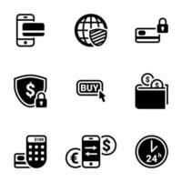 set van eenvoudige pictogrammen op een thema internet geld, web, uitwisseling, winkelen, vector, set. witte achtergrond vector