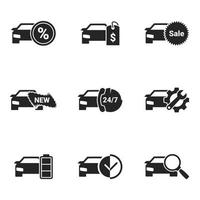 pictogrammen voor thema kopen en onderhouden van een auto. witte achtergrond vector