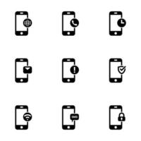 set van eenvoudige pictogrammen op een thema telefoonfuncties, functionaliteit, melding, communicatie, internet, bericht, vector, set. witte achtergrond vector