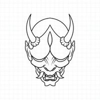 hand getekend japans oni demon masker kleurplaat, vector illustratie eps.10