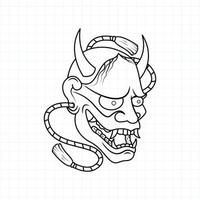 hand getekend japans oni demon masker kleurplaat, vector illustratie eps.10