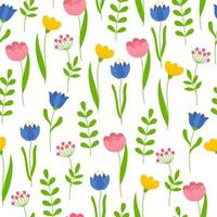 naadloze patroon met kleurrijke bloemen op witte achtergrond. eindeloze print gemaakt van bloemen en takken. vector