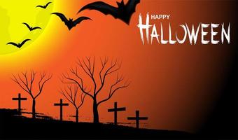 Halloween-ontwerp met maan en knuppels op oranje hemel vector