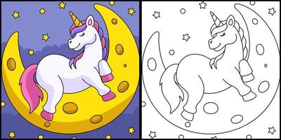 eenhoorn slapen op de maan kleurplaat vector