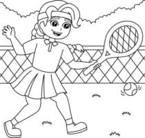 meisje aan het tennissen kleurplaat voor kinderen vector