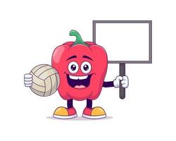 rode paprika spelen volley cartoon mascotte vector